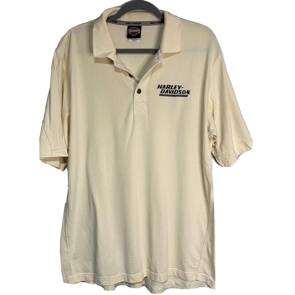 Harley Davidson Mens‎ Collared Shirt 2008 1/4 Button Up Size L Cream Embroidered